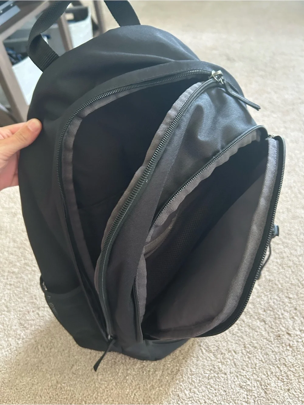 Nike Black Backpack with White Logo and Bungee Front